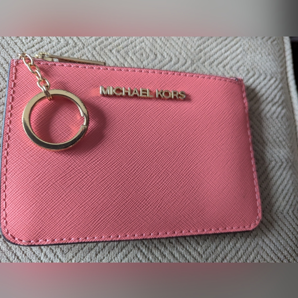 Michael Kors Pink Card Case Key Ring Wallet